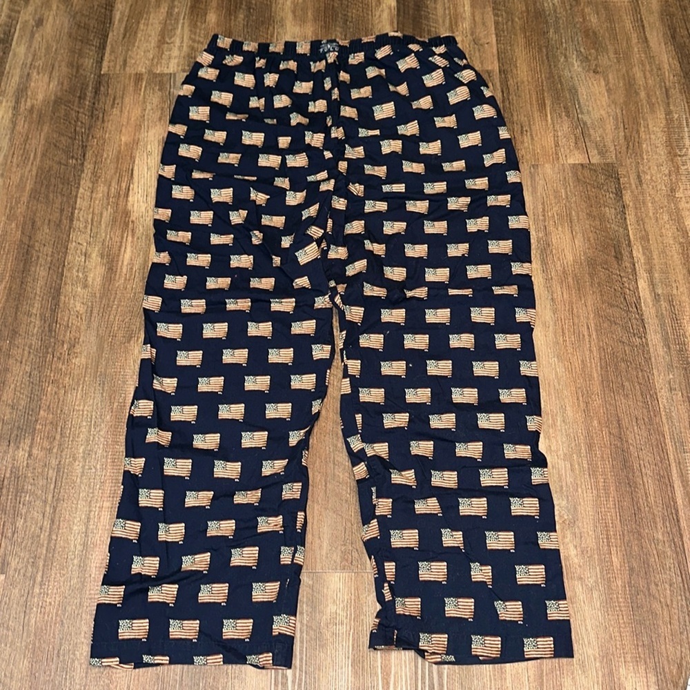 Polo Ralph Lauren Pajama Pants Men's Blue Patriot USA Flags Sleep Cotton sz LG‎